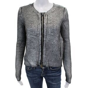 Hotel Particulier Womens Full Zip Silver Knit Sweater Long Sleeve Size S